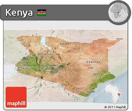 Satellite Panoramic Map of Kenya, lighten