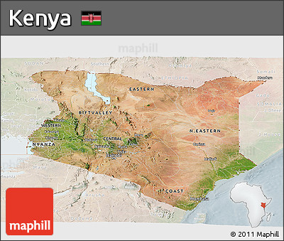 Satellite Panoramic Map of Kenya, lighten