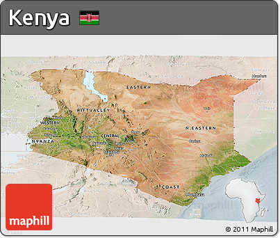 Satellite Panoramic Map of Kenya, lighten