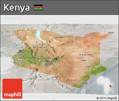 Satellite Panoramic Map of Kenya, lighten, semi-desaturated
