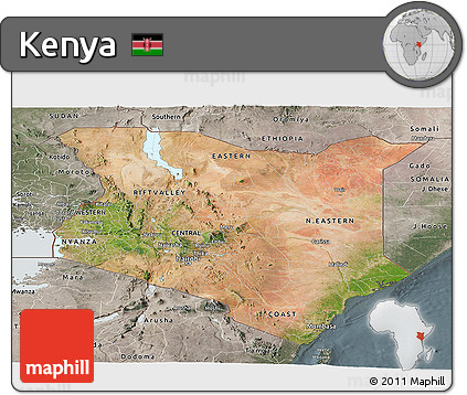 Satellite Panoramic Map of Kenya, semi-desaturated