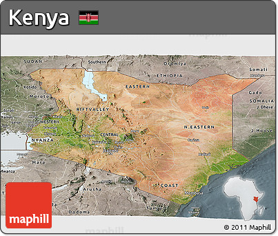 Satellite Panoramic Map of Kenya, semi-desaturated