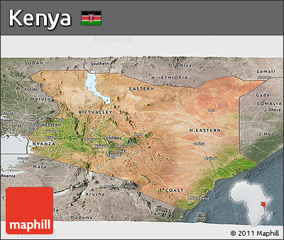 Satellite Panoramic Map of Kenya, semi-desaturated