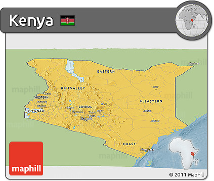 Savanna Style Panoramic Map of Kenya, single color outside