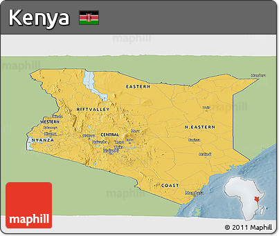 Savanna Style Panoramic Map of Kenya, single color outside