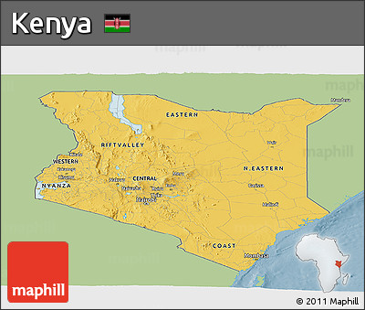 Savanna Style Panoramic Map of Kenya, single color outside