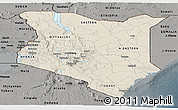 Shaded Relief Panoramic Map of Kenya, darken, semi-desaturated