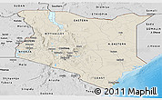 Shaded Relief Panoramic Map of Kenya, desaturated, land only