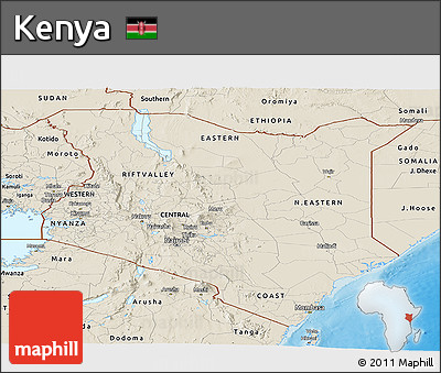 Shaded Relief Panoramic Map of Kenya