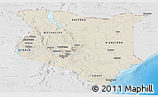 Shaded Relief Panoramic Map of Kenya, lighten, desaturated, land only