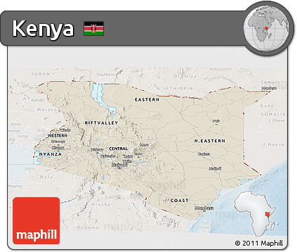 Shaded Relief Panoramic Map of Kenya, lighten