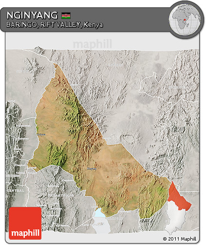 Satellite 3D Map of NGINYANG, lighten, semi-desaturated