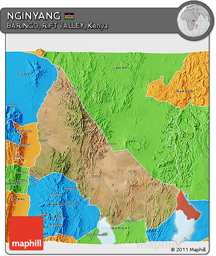 Satellite 3D Map of NGINYANG, political outside