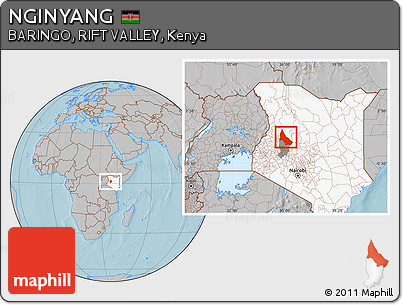 Gray Location Map of NGINYANG, highlighted country, highlighted parent region, hill shading