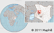 Gray Location Map of NGINYANG, highlighted country, highlighted parent region, hill shading