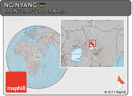 Gray Location Map of NGINYANG, highlighted parent region, hill shading