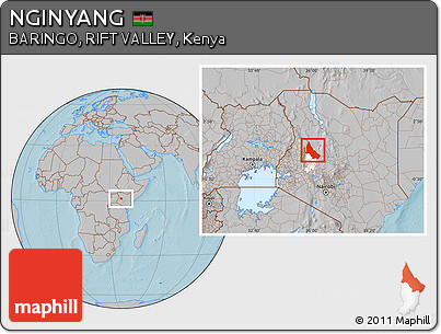Gray Location Map of NGINYANG, highlighted parent region, hill shading