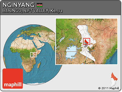 Satellite Location Map of NGINYANG, highlighted parent region, highlighted grandparent region