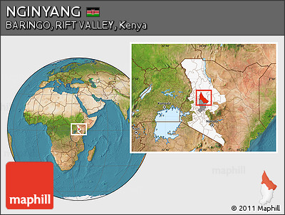 Satellite Location Map of NGINYANG, highlighted parent region, highlighted grandparent region