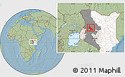 Savanna Style Location Map of NGINYANG, highlighted country, highlighted grandparent region, hill shading