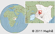 Savanna Style Location Map of NGINYANG, highlighted country, highlighted parent region, hill shading