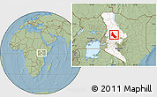 Savanna Style Location Map of NGINYANG, highlighted grandparent region, hill shading