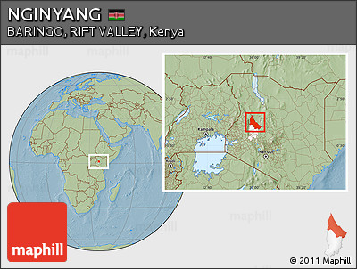 Savanna Style Location Map of NGINYANG, highlighted parent region, hill shading
