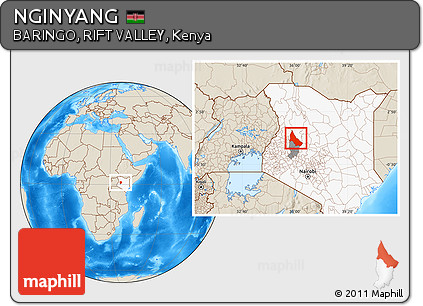 Shaded Relief Location Map of NGINYANG, highlighted country, highlighted parent region