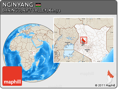 Shaded Relief Location Map of NGINYANG, highlighted country, highlighted parent region