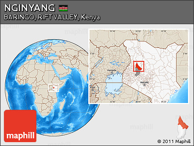 Shaded Relief Location Map of NGINYANG, highlighted country, highlighted parent region