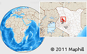 Shaded Relief Location Map of NGINYANG, highlighted country, highlighted parent region