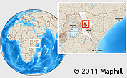 Shaded Relief Location Map of NGINYANG, highlighted parent region, highlighted grandparent region, within the entire country