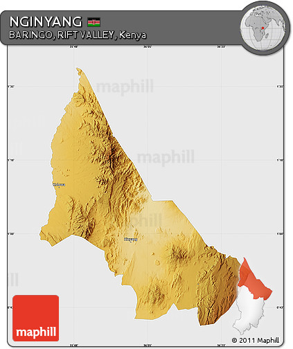 Physical Map of NGINYANG, single color outside