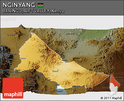 Physical Panoramic Map of NGINYANG, darken