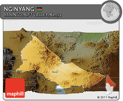 Physical Panoramic Map of NGINYANG, darken