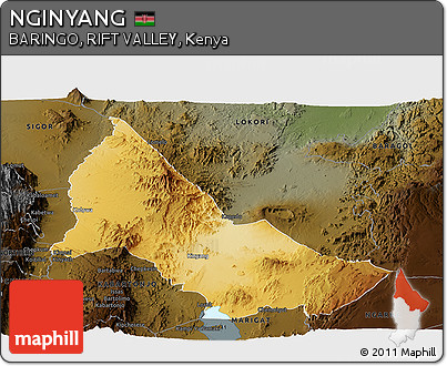 Physical Panoramic Map of NGINYANG, darken