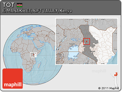 Gray Location Map of TOT, highlighted country, highlighted grandparent region, hill shading