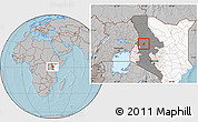 Gray Location Map of TOT, highlighted country, highlighted grandparent region, hill shading