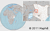 Gray Location Map of TOT, highlighted country, highlighted parent region, hill shading