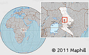 Gray Location Map of TOT, highlighted parent region, highlighted grandparent region, hill shading