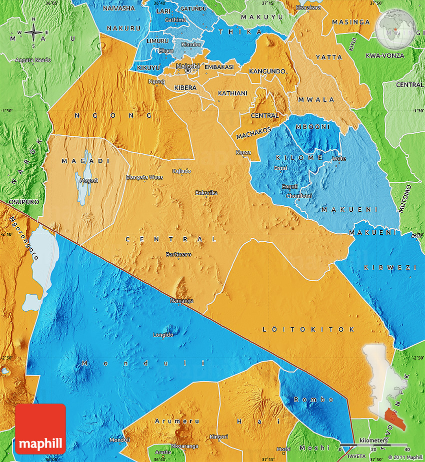 Political Shades Map of KAJIADO