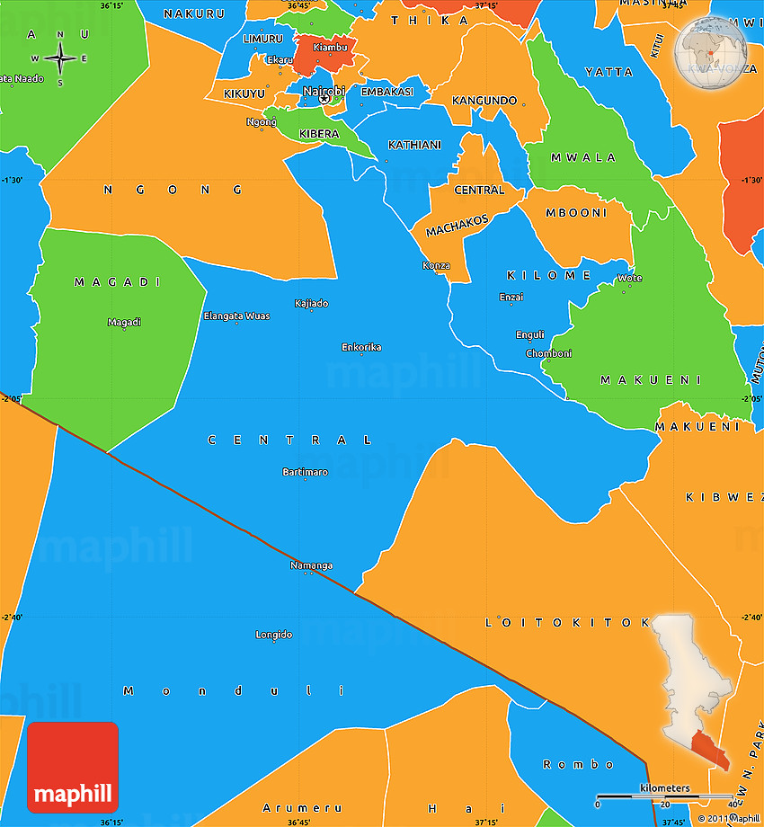 Political Simple Map of KAJIADO