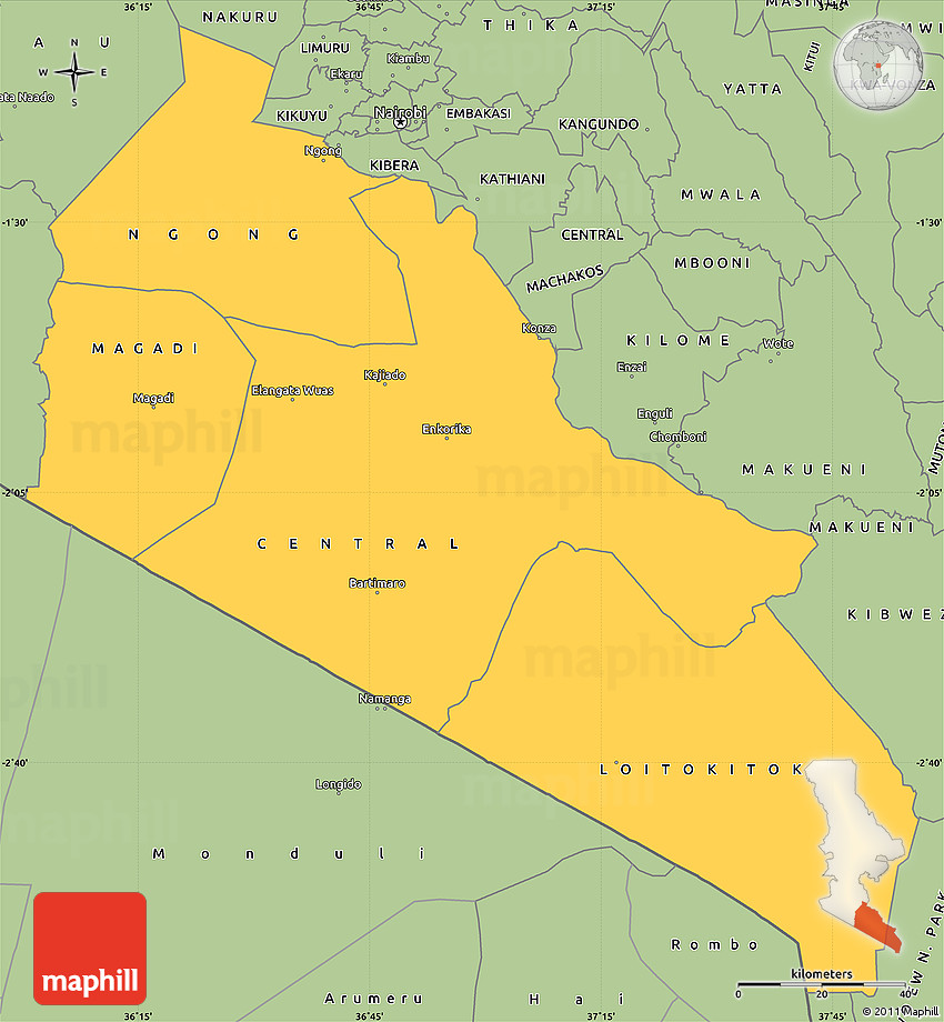 Savanna Style Simple Map of KAJIADO