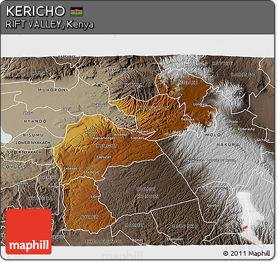 Physical 3D Map of KERICHO, semi-desaturated