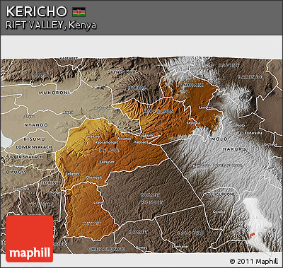 Physical 3D Map of KERICHO, semi-desaturated