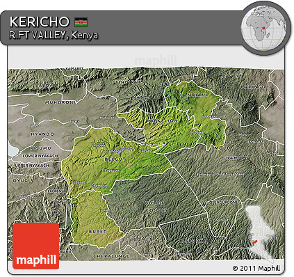 Satellite 3D Map of KERICHO, semi-desaturated