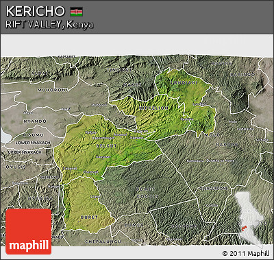Satellite 3D Map of KERICHO, semi-desaturated