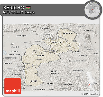 Shaded Relief 3D Map of KERICHO, semi-desaturated