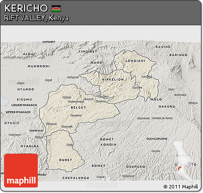 Shaded Relief 3D Map of KERICHO, semi-desaturated