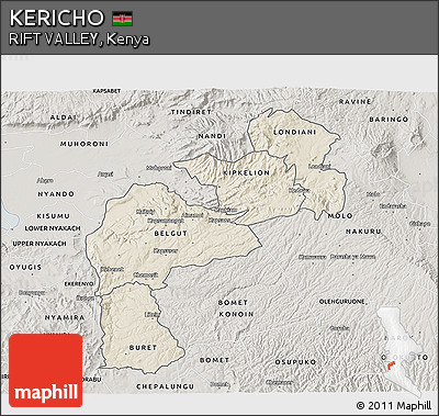 Shaded Relief 3D Map of KERICHO, semi-desaturated